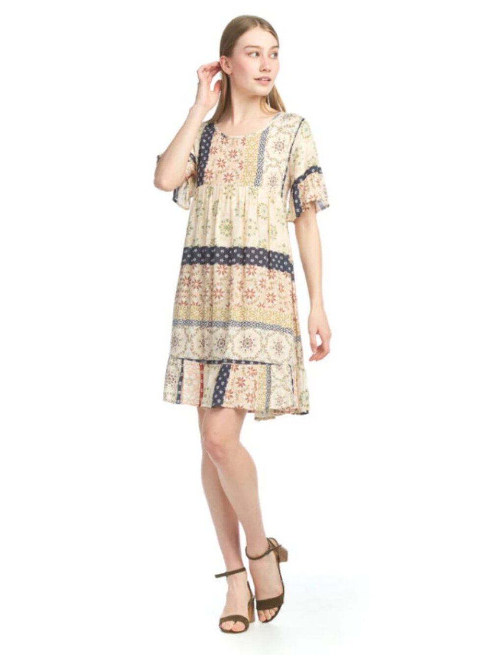 Chris & Carol Lightweight Floral Tiered Flowy Patchwork Boho Dress Size XL
